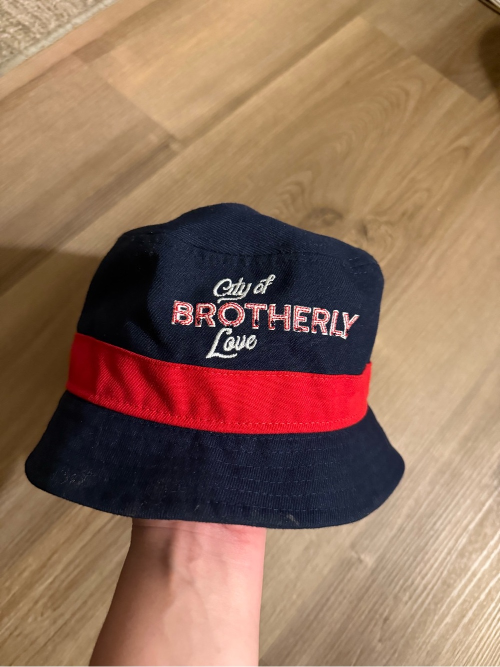 NBA Navy Bucket Hat with Red Band and Embroidered Text